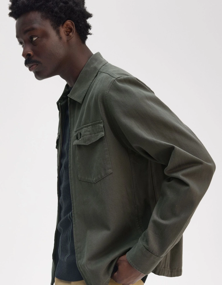 M9833 Twill Zip Through Overshirt - Field Green