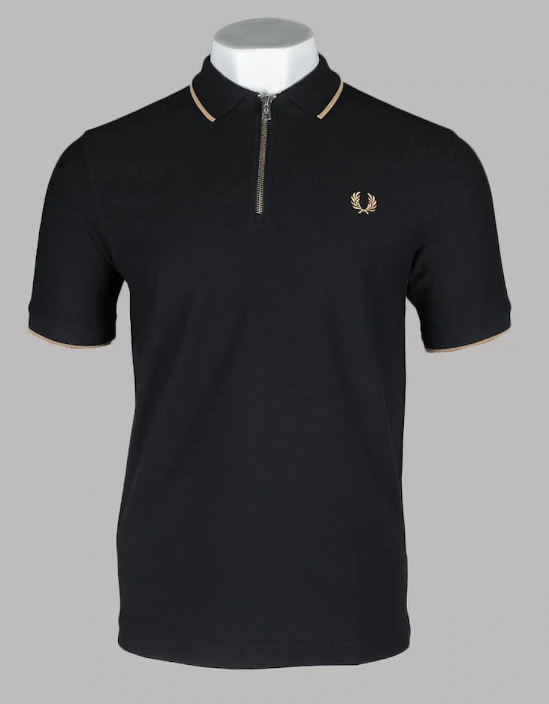 M7729 Crepe Pique Zip Neck Polo Shirt - Black