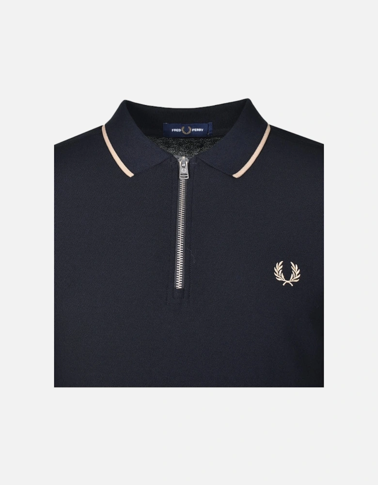 M7729 Crepe Pique Zip Neck Polo Shirt - Black