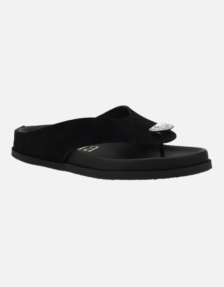 Jewel Detail Patent Leather Thong Sandals Women - Black