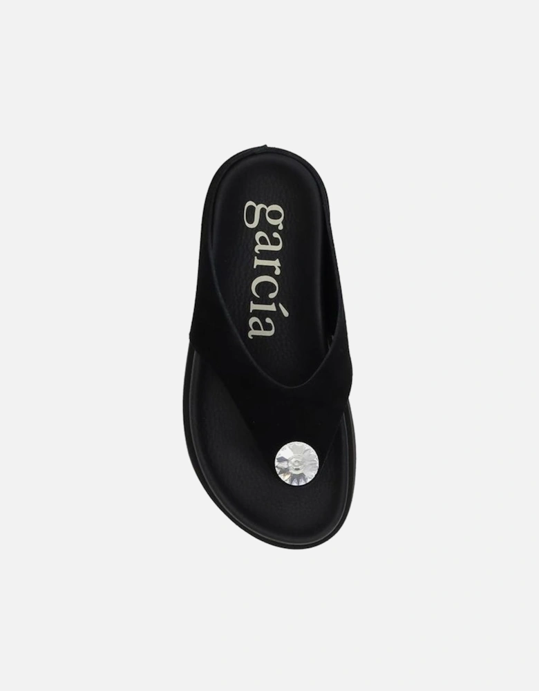 Jewel Detail Patent Leather Thong Sandals Women - Black