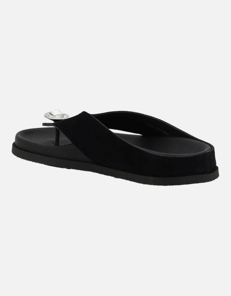 Jewel Detail Patent Leather Thong Sandals Women - Black