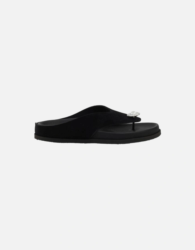 Jewel Detail Patent Leather Thong Sandals Women - Black
