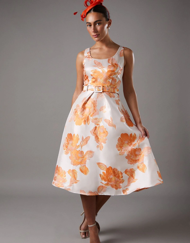 Jacquard Full Skirted Midi Dress