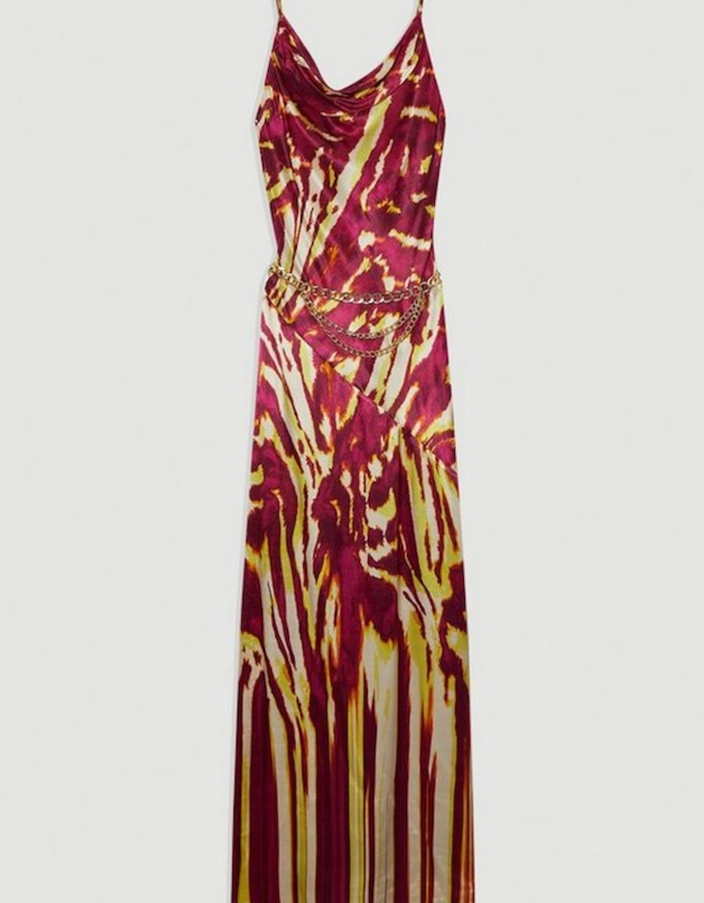 Viscose Satin Border Print Strappy Woven Maxi Dress
