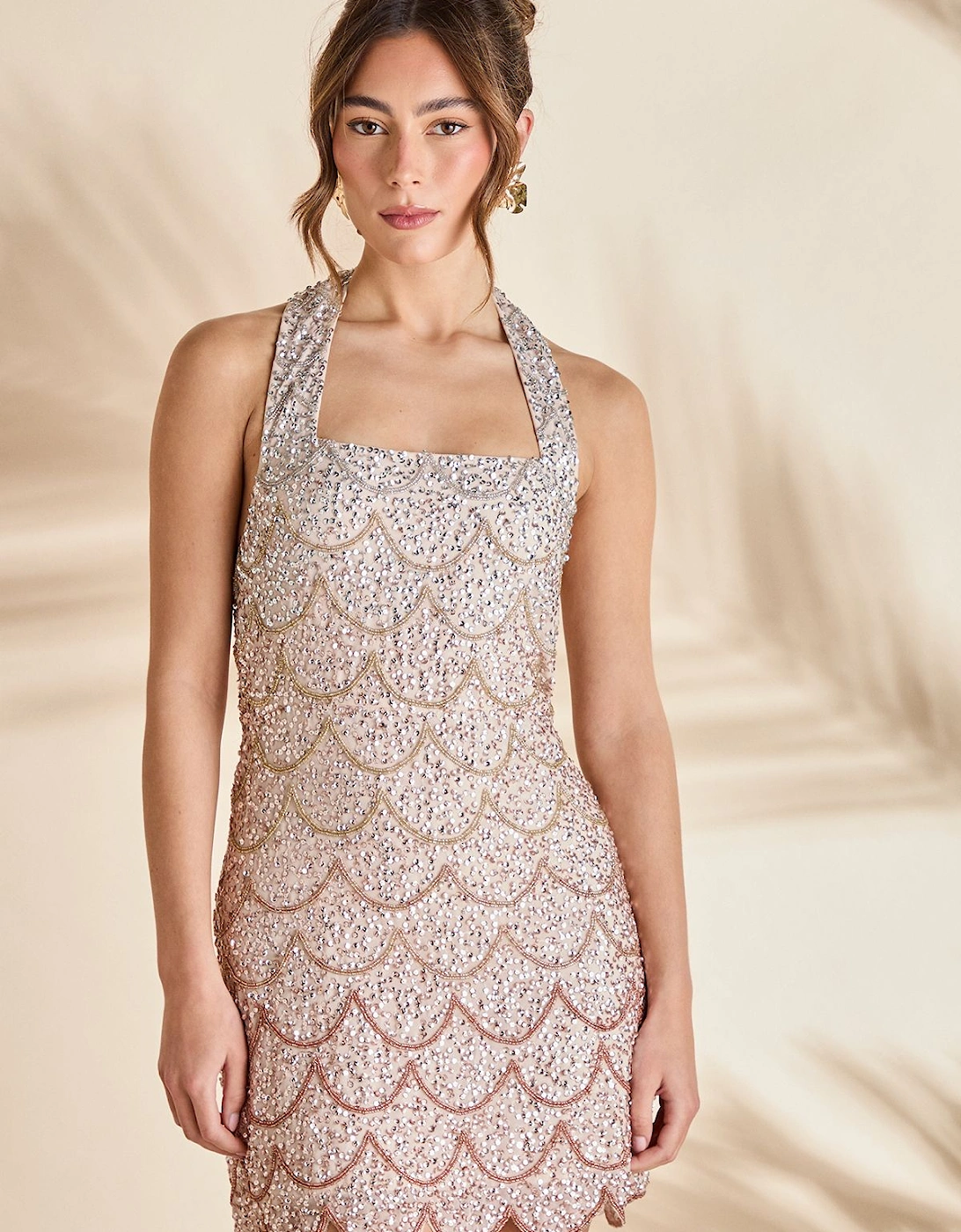Ombre Embellished Halterneck Mini Dress, 2 of 1