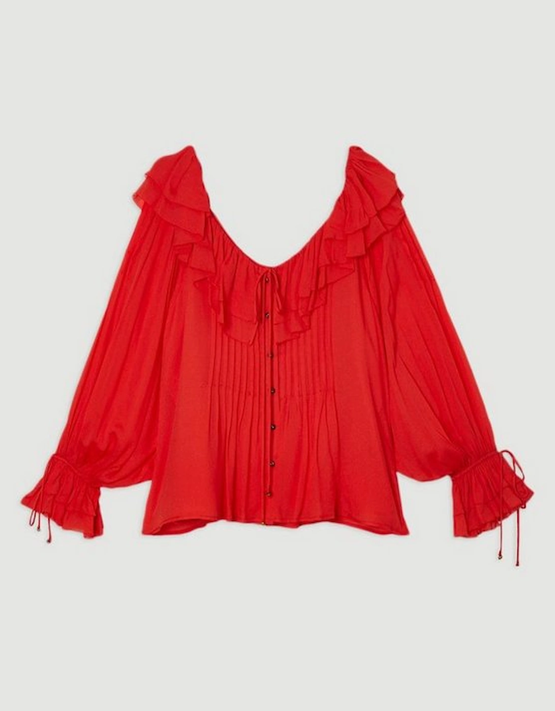 Plus Size Crinkle Viscose Georgette Pin Tuck Detail Ruffle Woven Blouse
