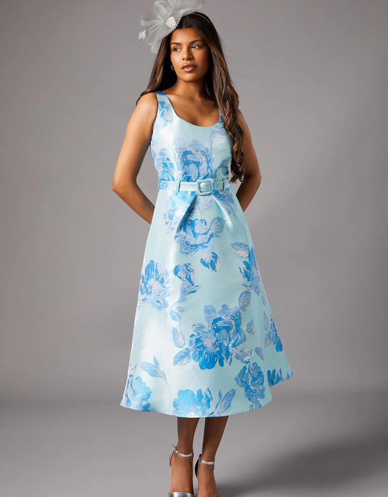 Petite Jacquard Full Skirted Midi Dress