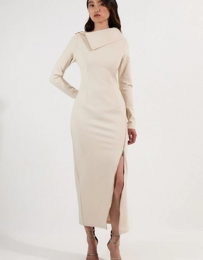 Ponte Envelope Neck Dress With Zip Split Detail