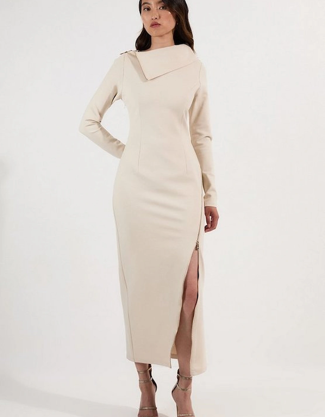 Ponte Envelope Neck Dress With Zip Split Detail, 4 of 3