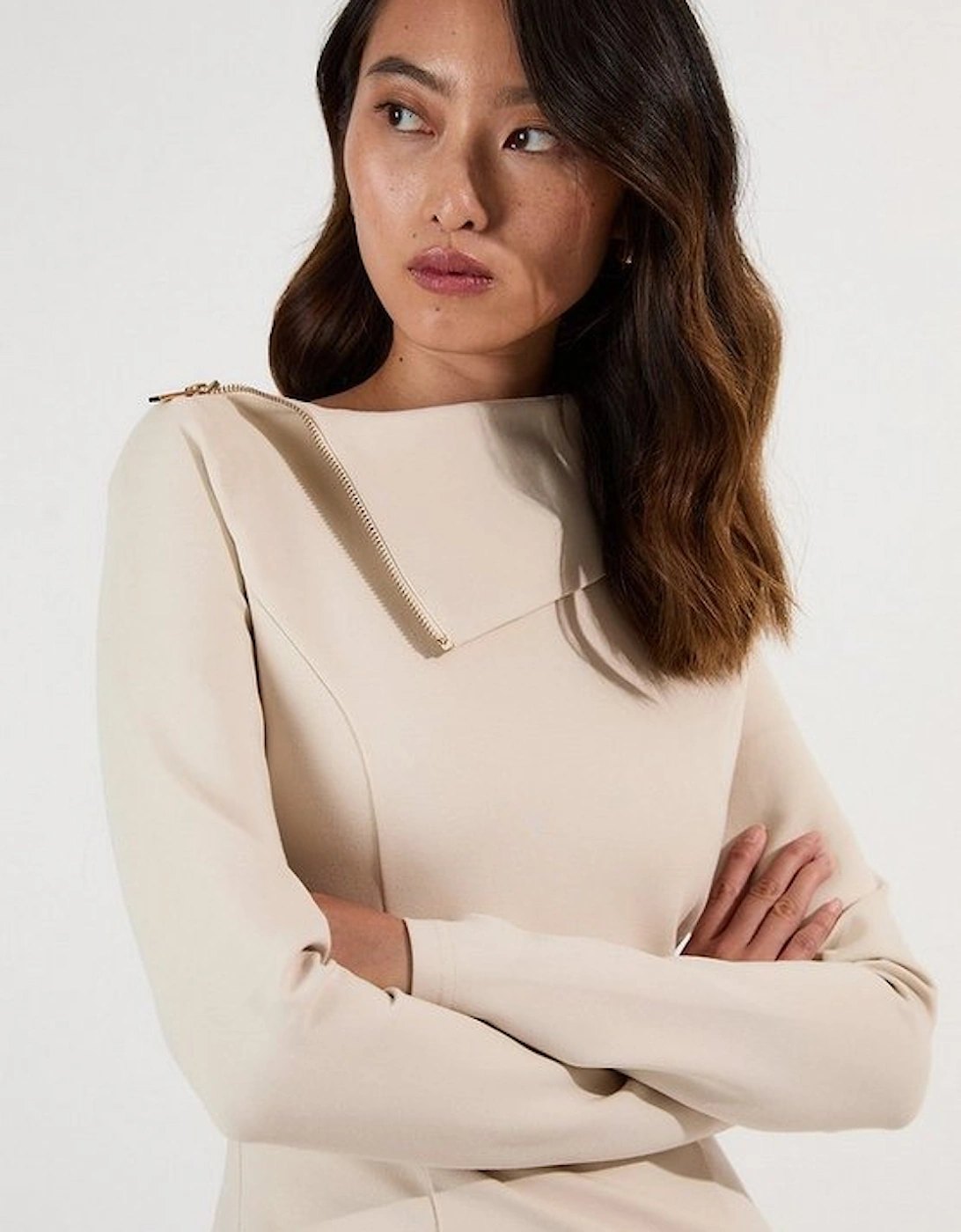 Ponte Envelope Neck Dress With Zip Split Detail