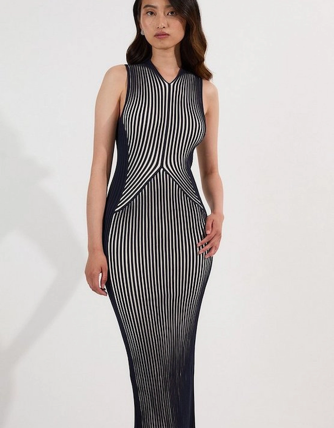 Petite Stripe Fitted Sleeveless Knitted Midi Dress, 4 of 3