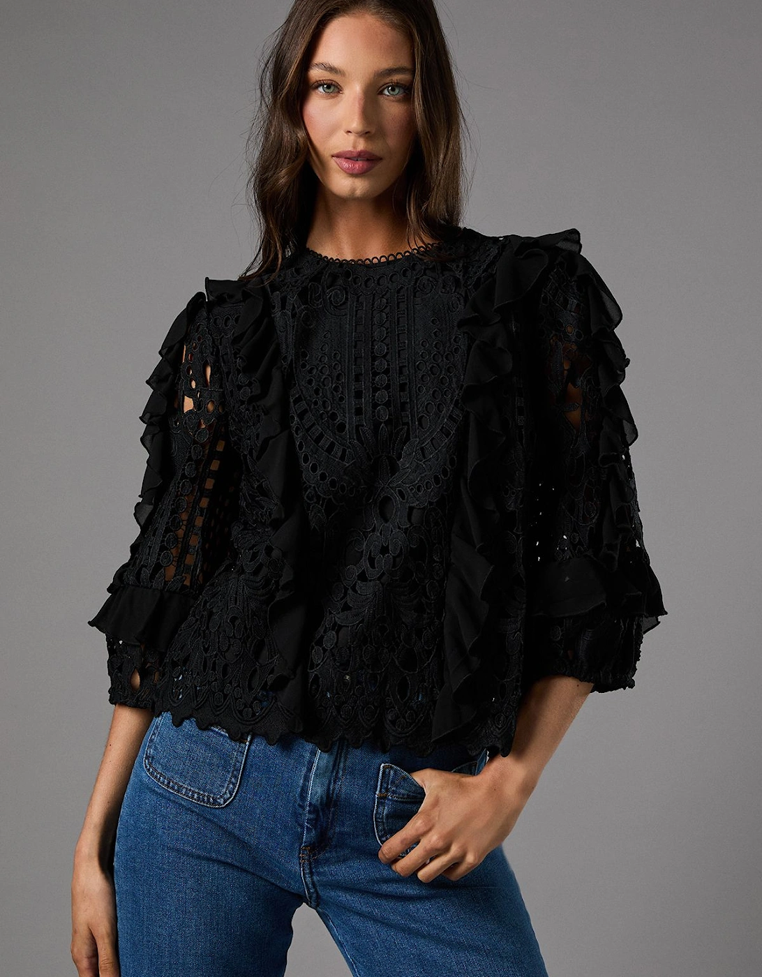 Lace Frill Sleeve Top, 2 of 1
