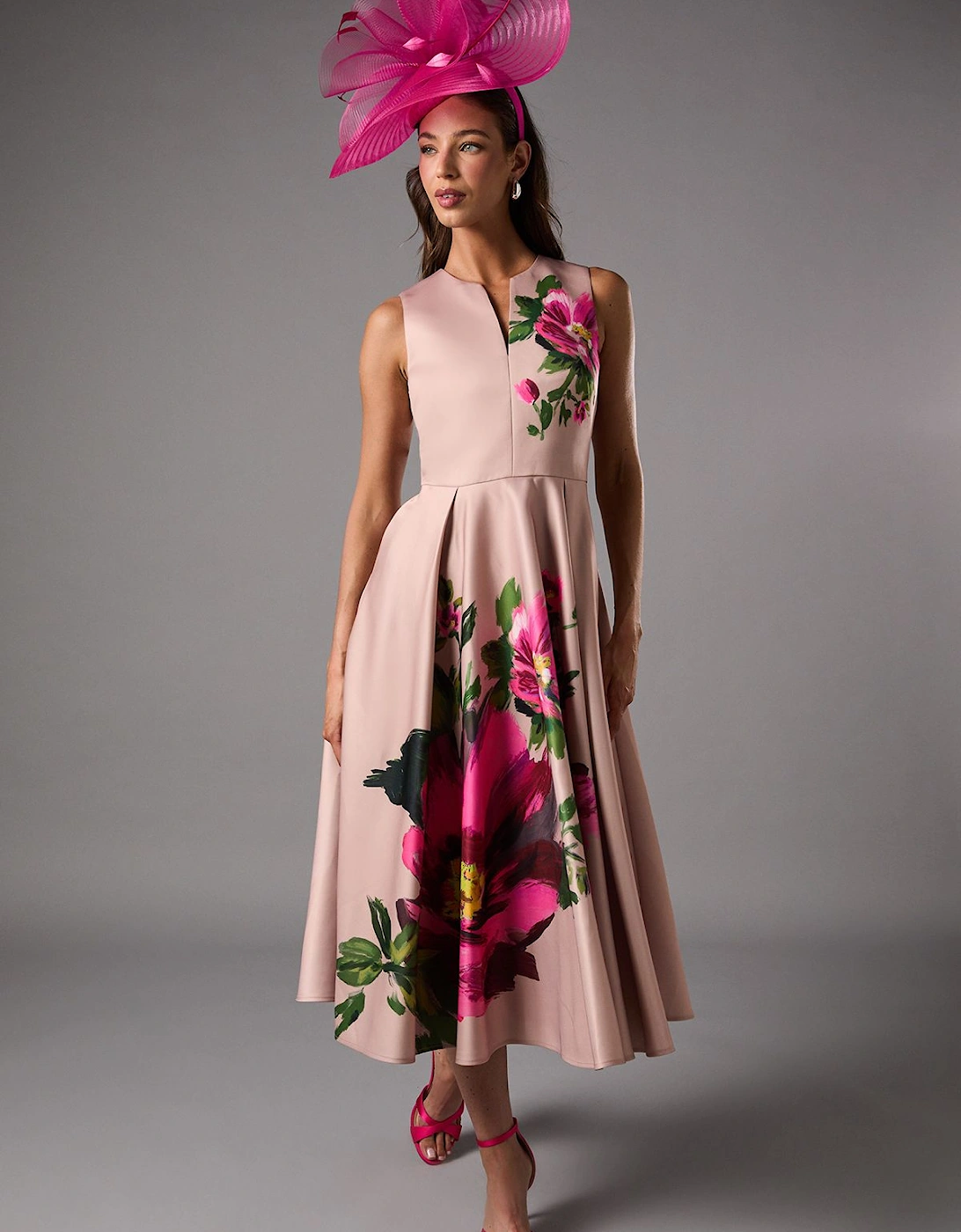 Notch Neck Placement Print Midi Dress, 2 of 1
