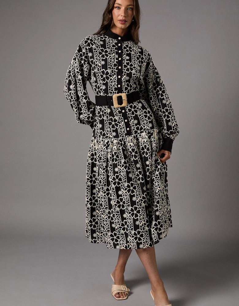 Long Sleeve Belted Shirt Dress