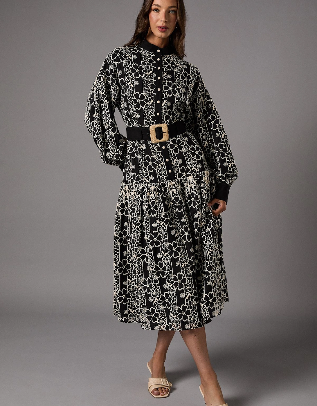 Long Sleeve Belted Shirt Dress, 2 of 1