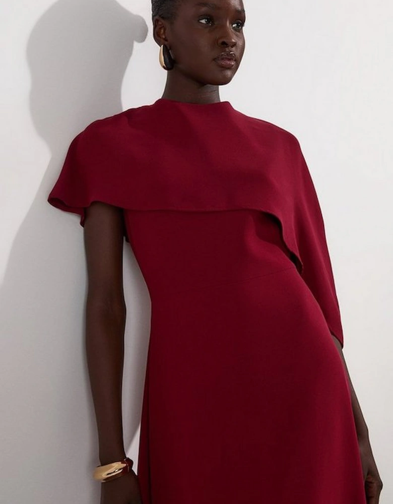 Soft Tailored Cape Detail Tailored Midi Dress