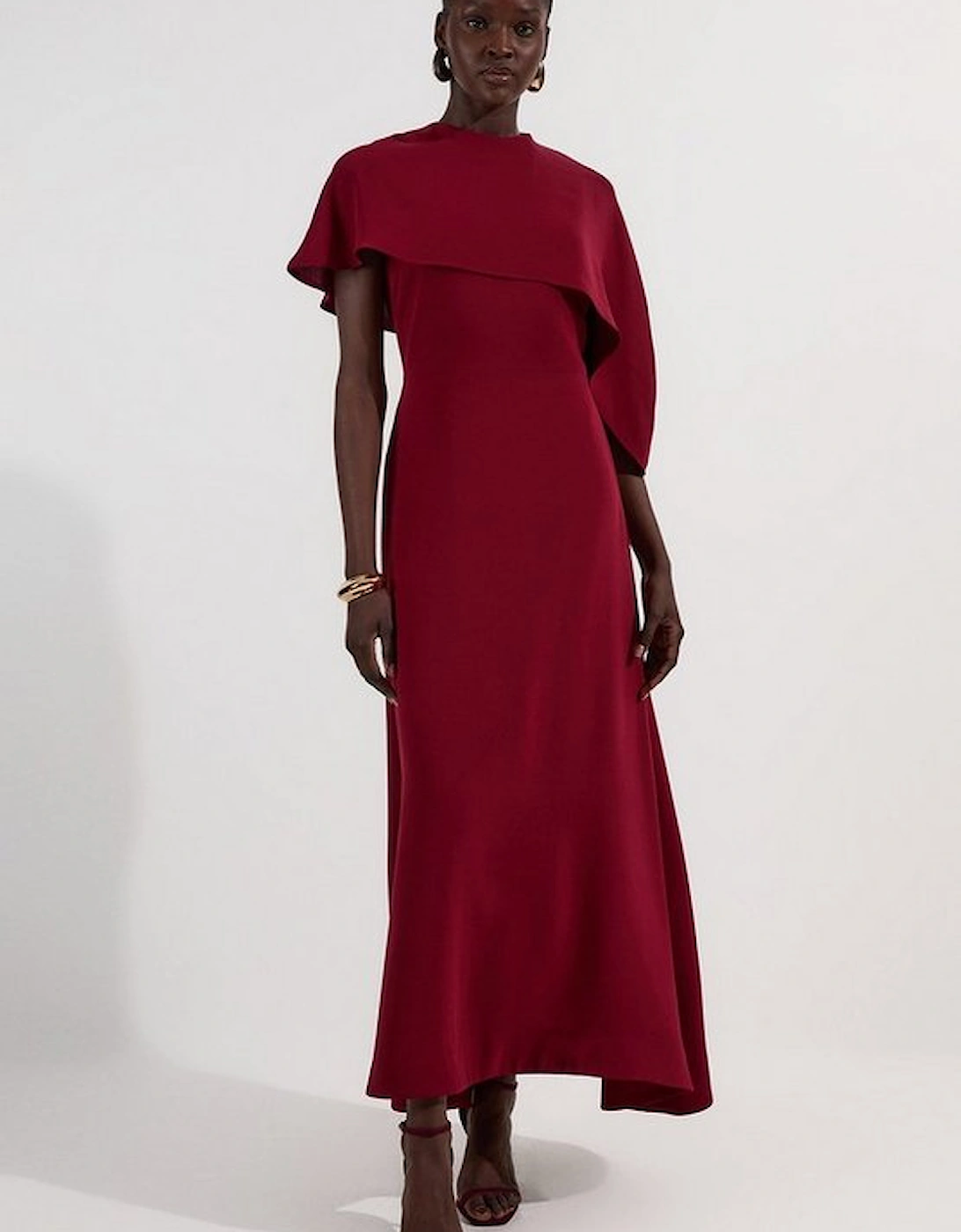 Soft Tailored Cape Detail Tailored Midi Dress