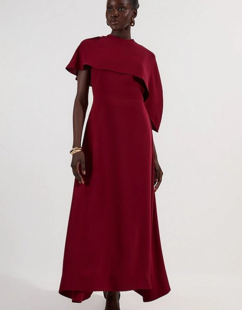 Soft Tailored Cape Detail Tailored Midi Dress