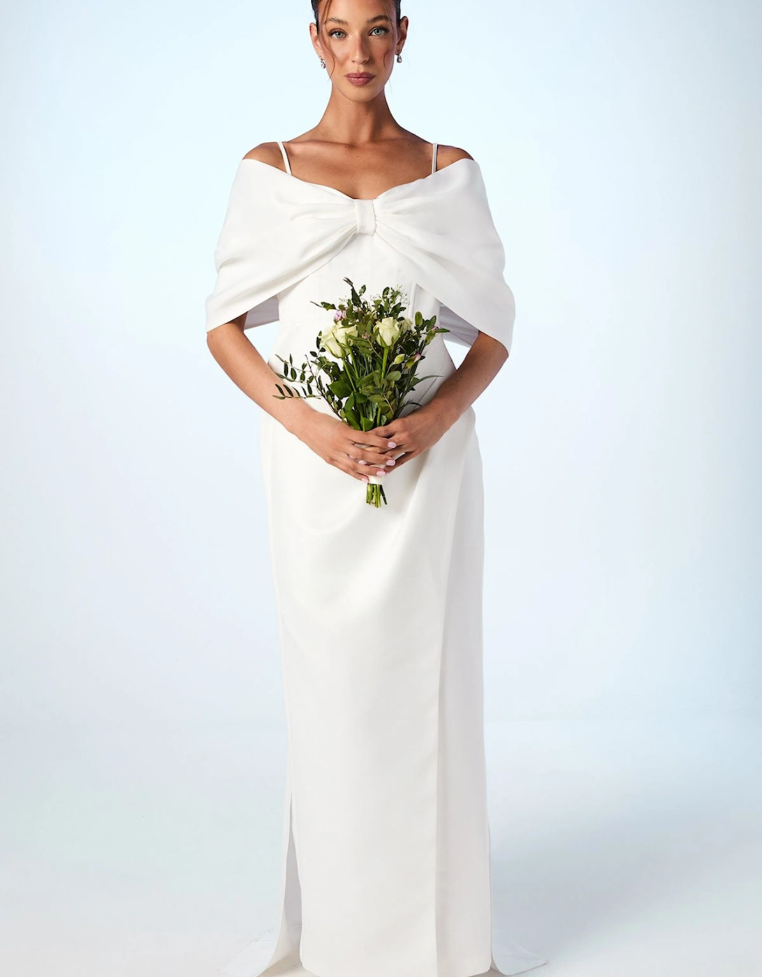 Bardot Satin Bridal Dress With Bow Back Detail, 2 of 1