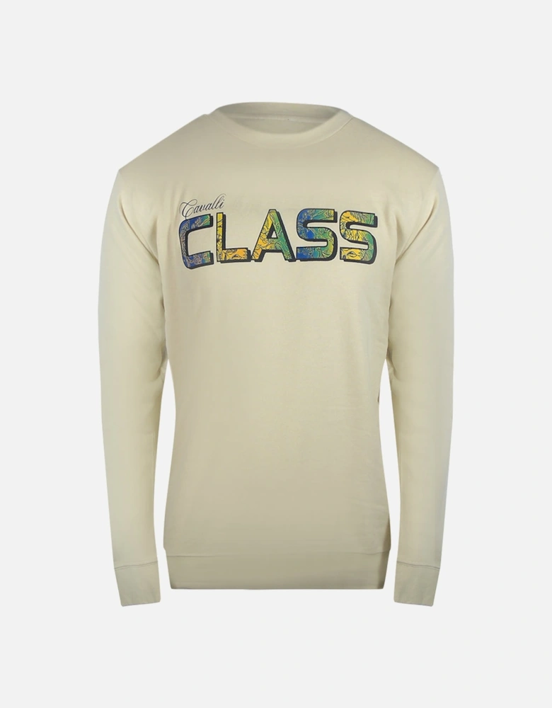 Cavalli Class Vibrant Floral Logo Beige Sweatshirt