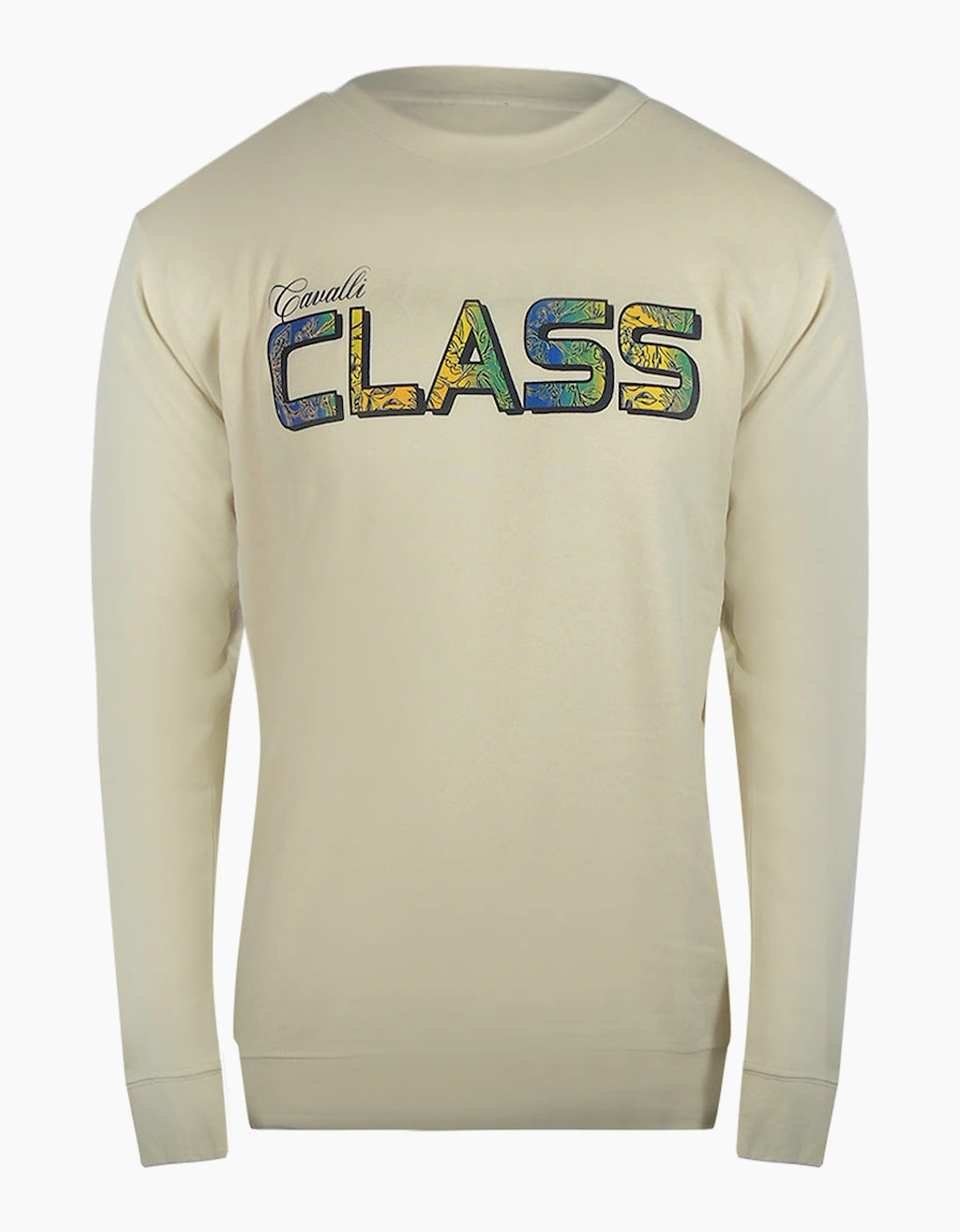 Roberto Cavalli Men's Tan Cavalli Class Vibrant Floral Logo Beige Sweatshirt - Size: Xl