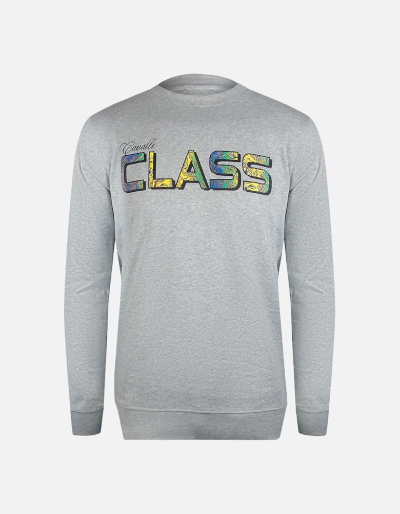 Cavalli Class Vibrant Floral Logo Grey Sweatshirt