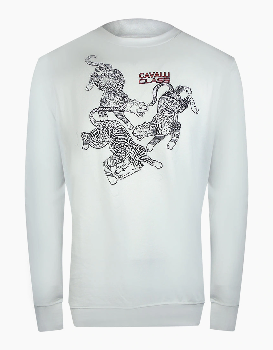 Roberto Cavalli Men's White Cavalli Class Paisley Leopard Design Off Sweatshirt  Xxl