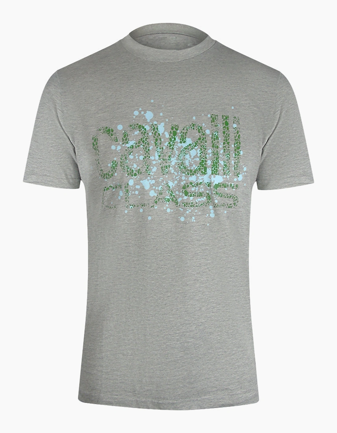 Roberto Cavalli Men's Grey Cavalli Class Cracked Sprayed Logo Melange T-Shirt - Size: 42
