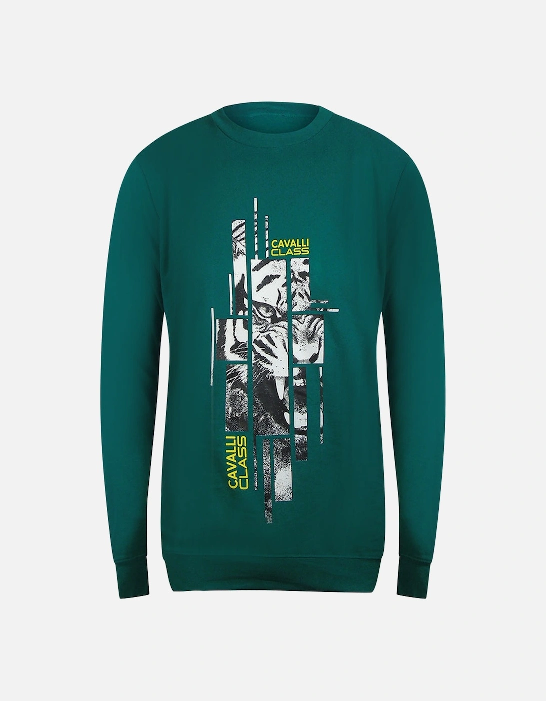 Cavalli Class Splintered Tiger Graphic Green Ottanio Sweatshirt, 2 of 1