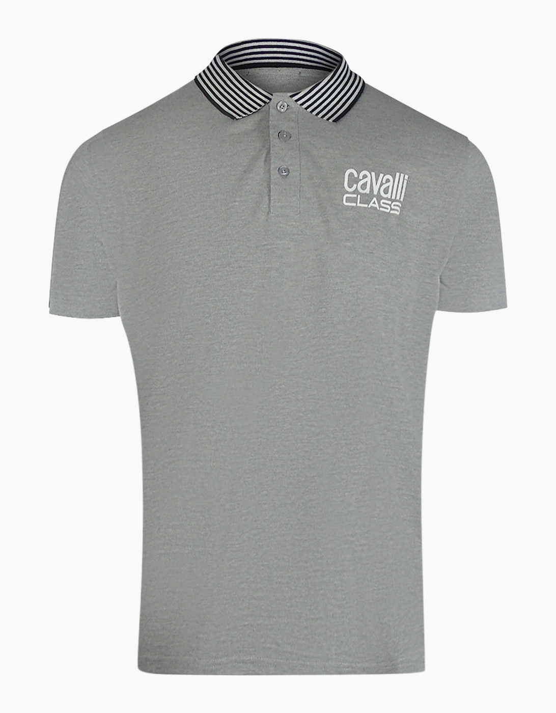 Roberto Cavalli Men's Grey Cavalli Class Striped Collar Polo Shirt - Size: 38