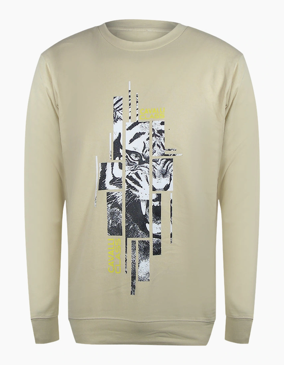 Roberto Cavalli Men's Tan Cavalli Class Splintered Tiger Logo Beige Sweatshirt - Size: Xxl