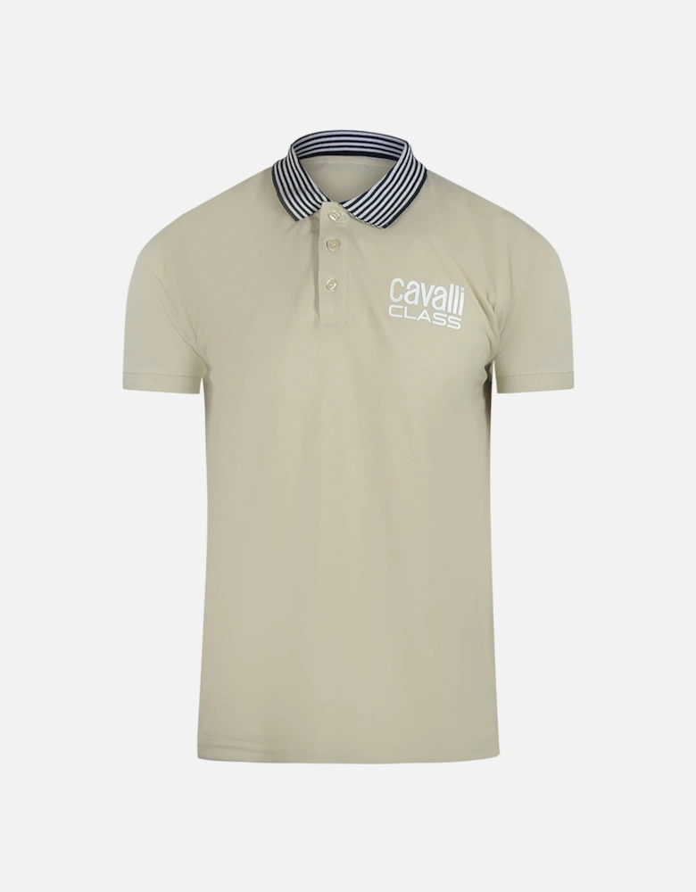 Cavalli Class Striped Collar Beige Polo Shirt