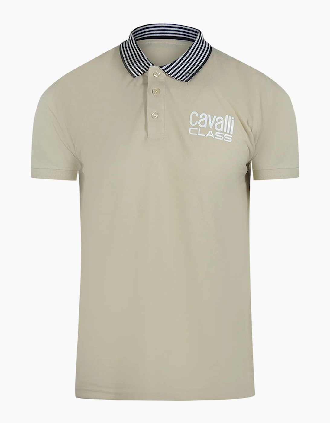Roberto Cavalli Men's Tan Cavalli Class Striped Collar Beige Polo Shirt - Size: 44