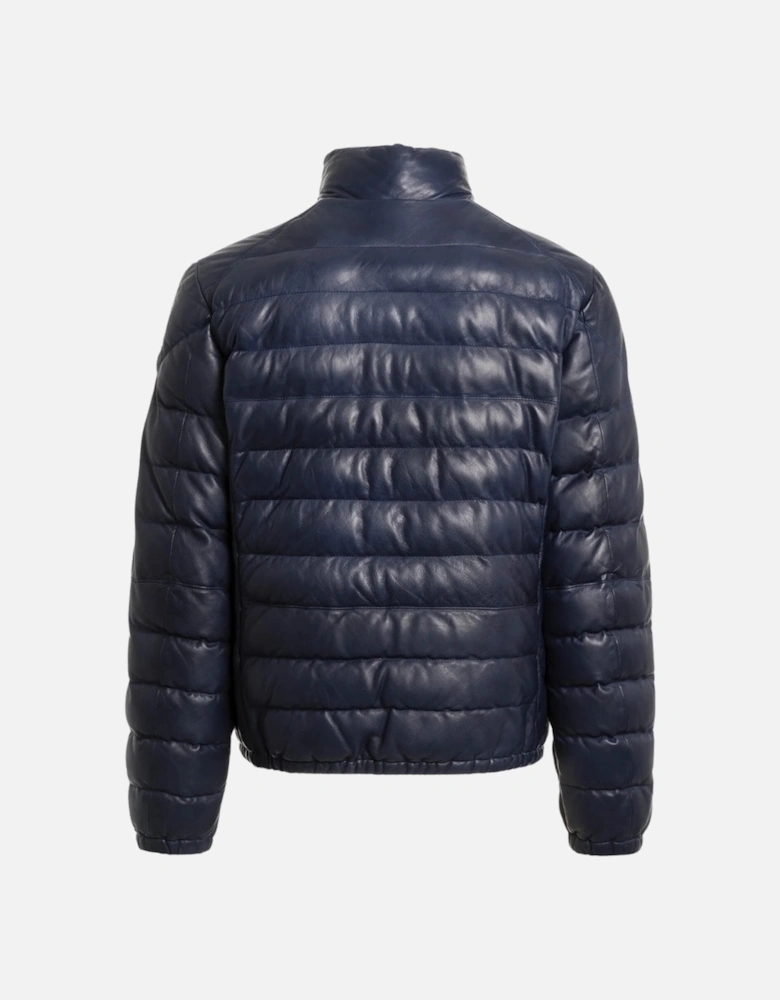 Ernie Peacock Navy Blue Padded Leather Jacket