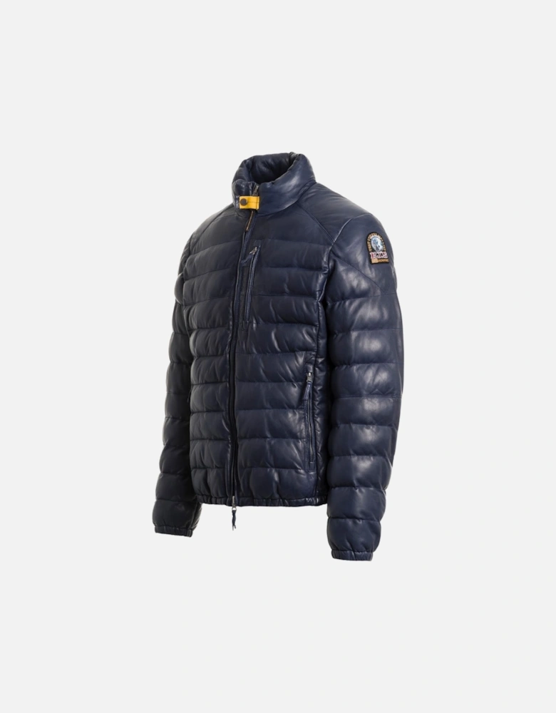 Ernie Peacock Navy Blue Padded Leather Jacket