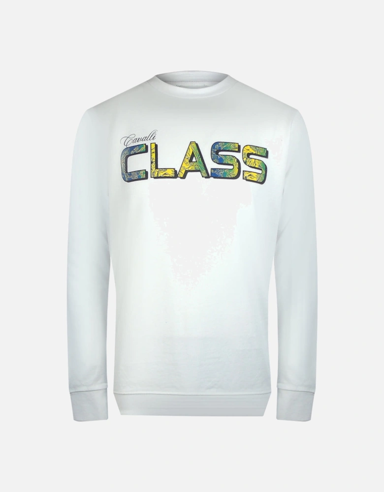 Cavalli Class Vibrant Floral Logo Off White Sweatshirt