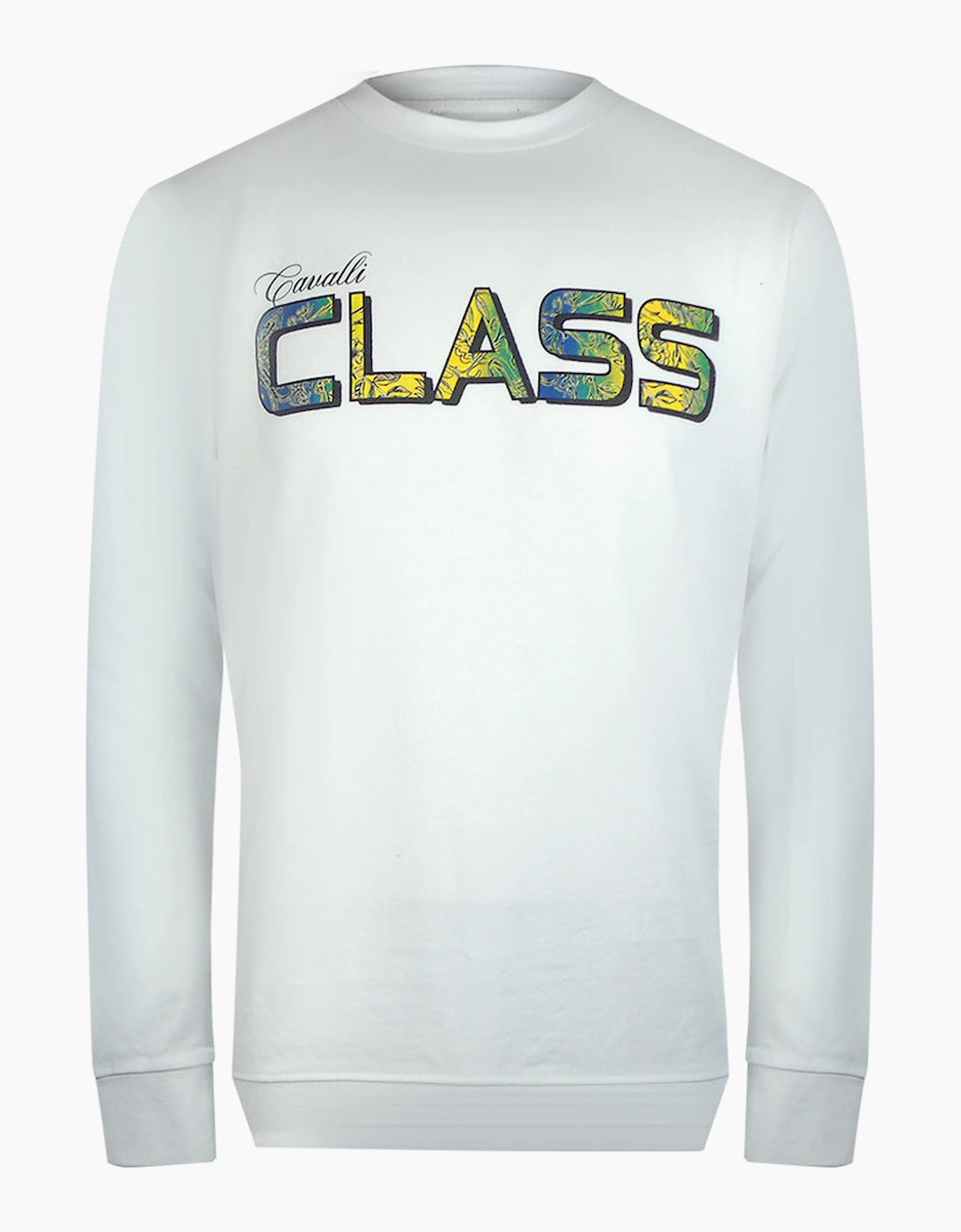 Roberto Cavalli Men's White Cavalli Class Vibrant Floral Logo Off Sweatshirt - Size: Xxl