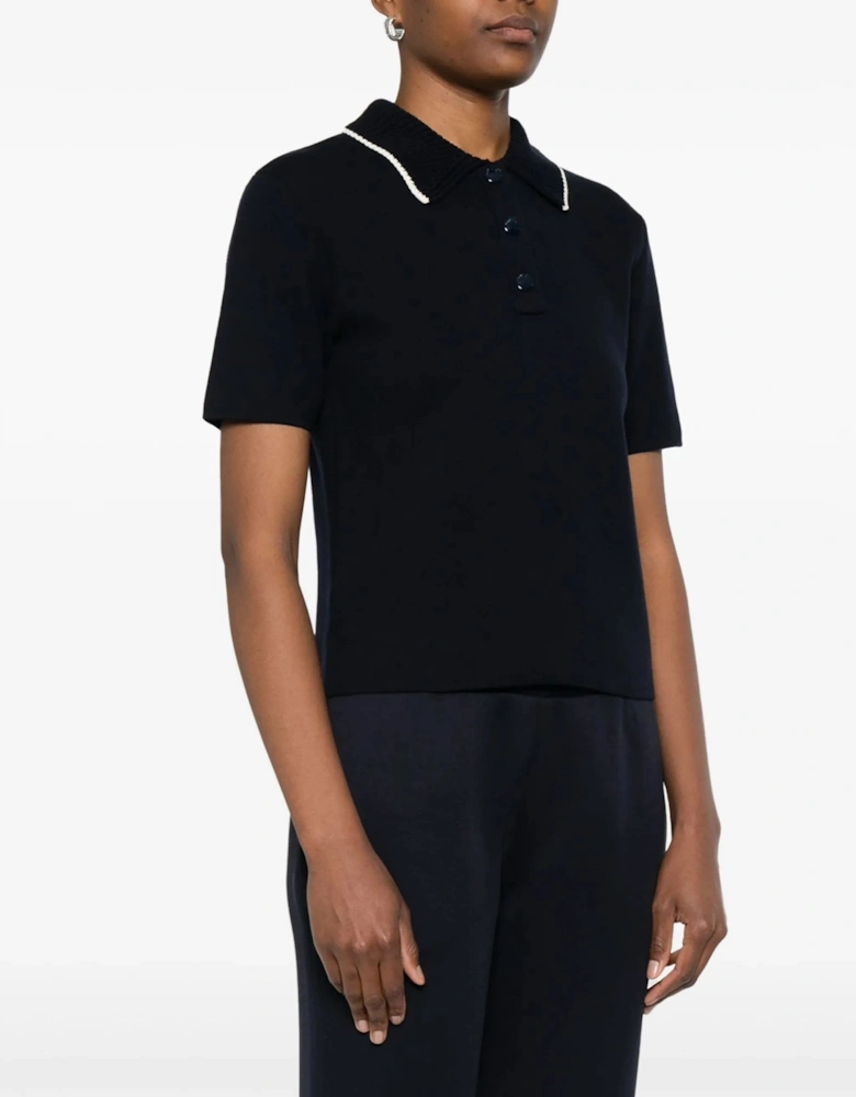 Womens Knitted Polo Navy