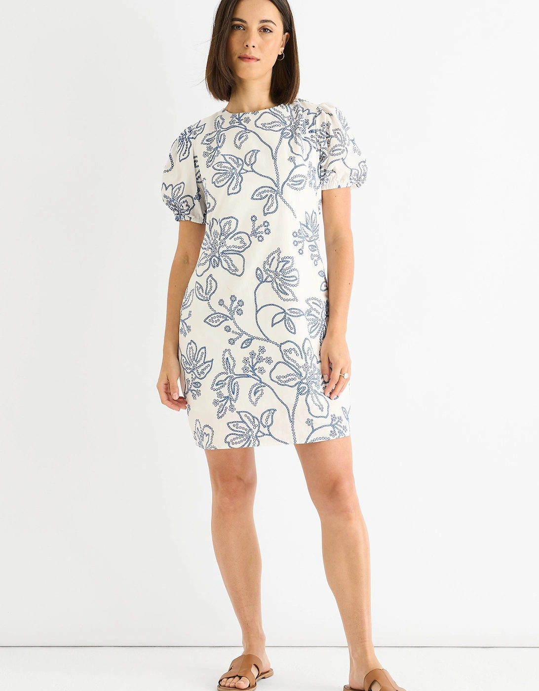 White Blue Floral Embroidered Mini Dress, 5 of 4