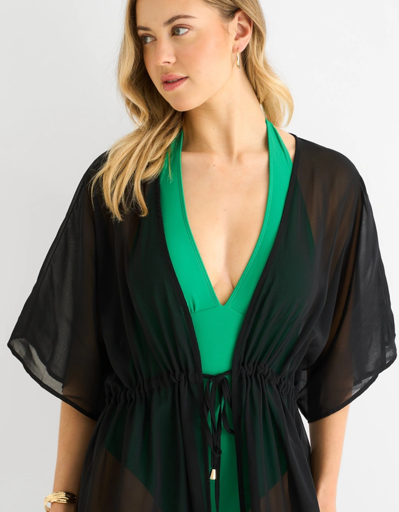 Black Flowy Open Front Beach Cover Kimono