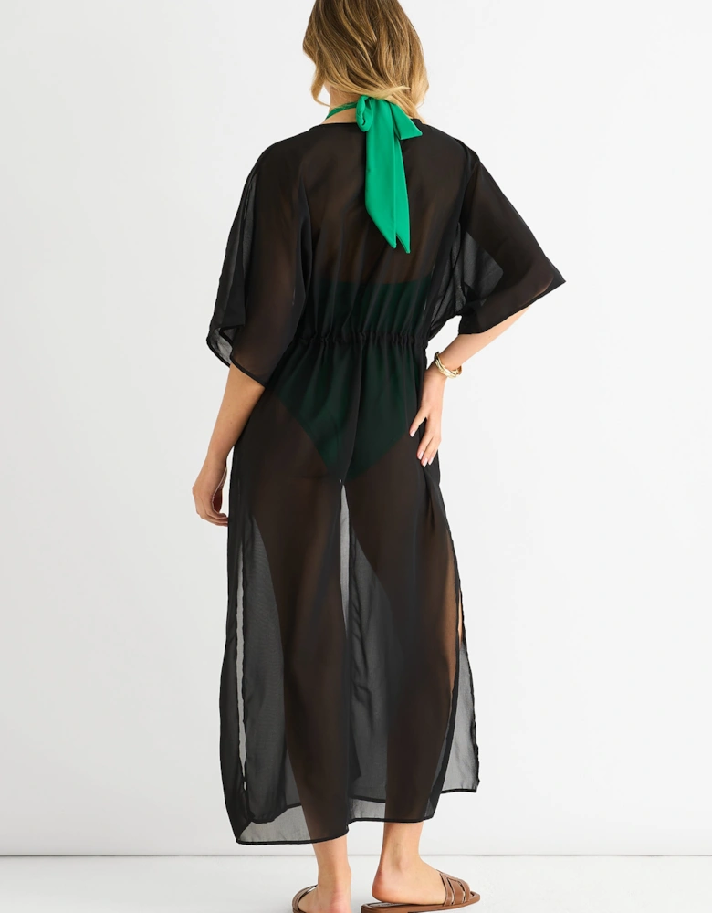 Black Flowy Open Front Beach Cover Kimono