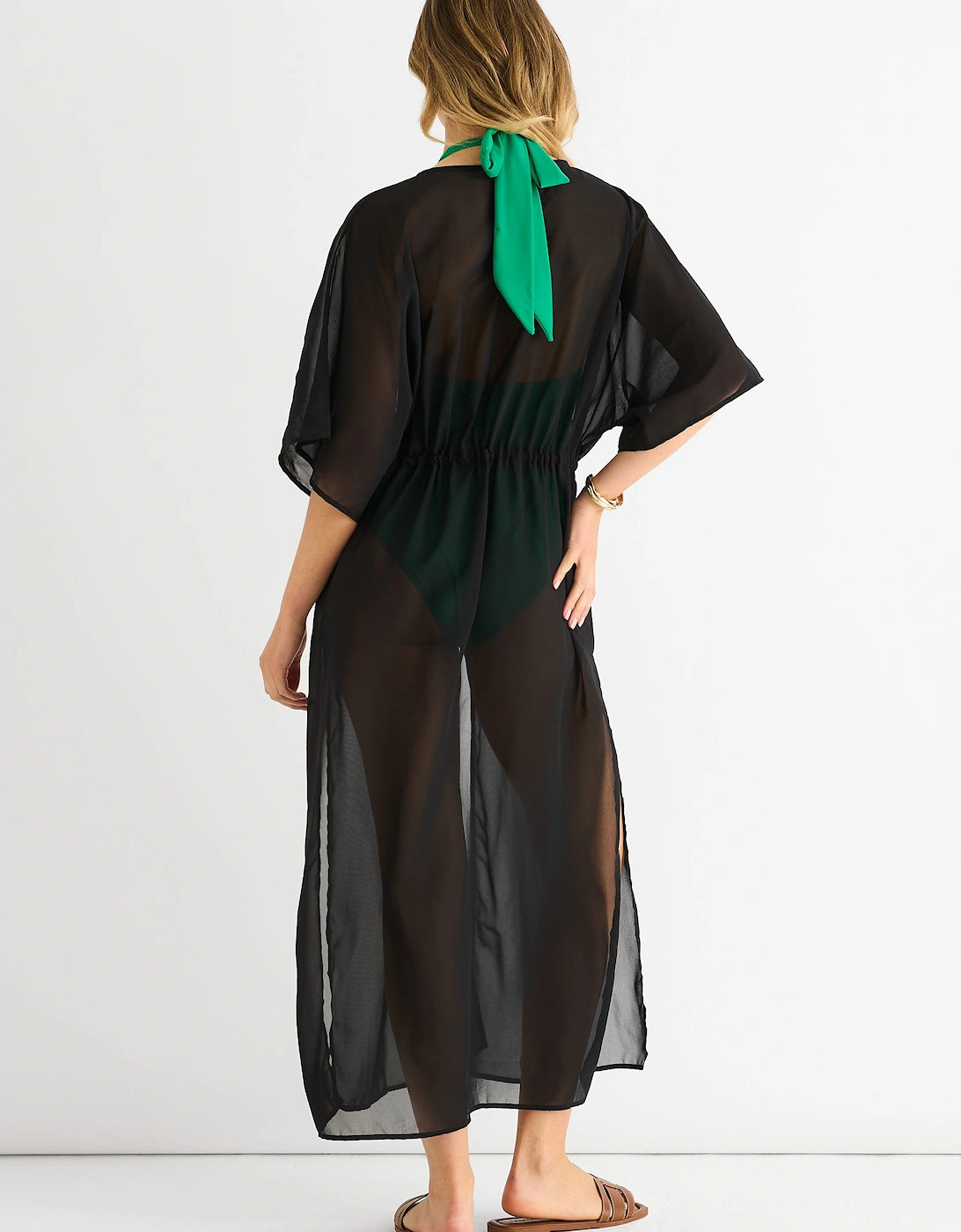Black Flowy Open Front Beach Cover Kimono