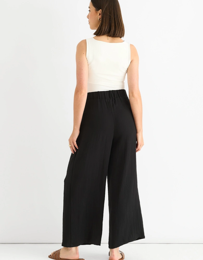 Black Paperbag Waist Wide Leg Trousers