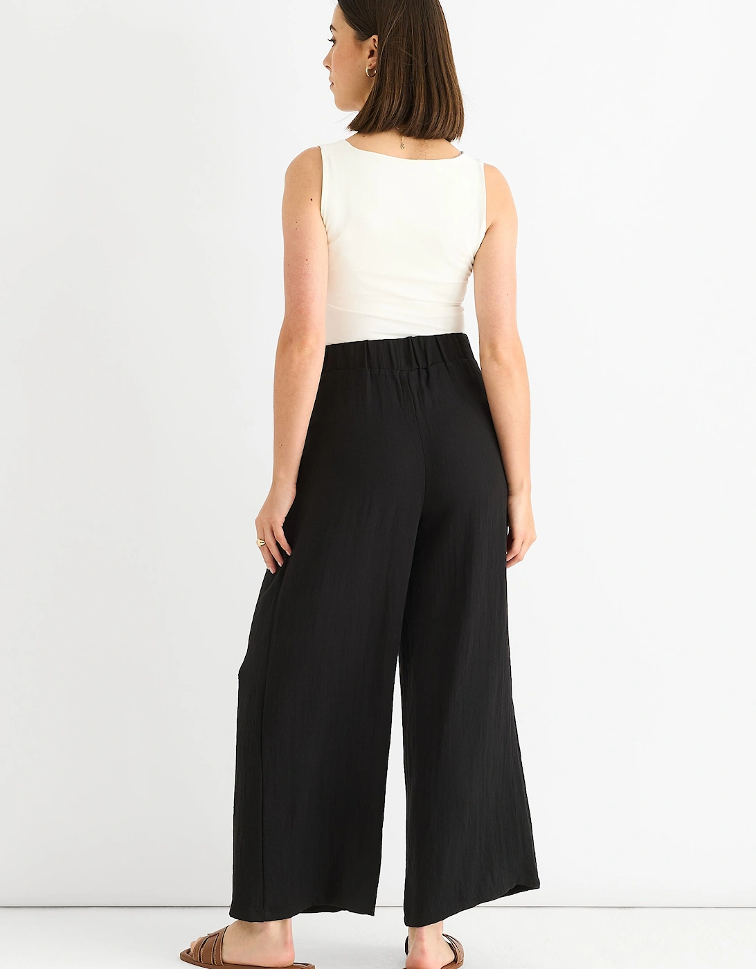 Black Paperbag Waist Wide Leg Trousers