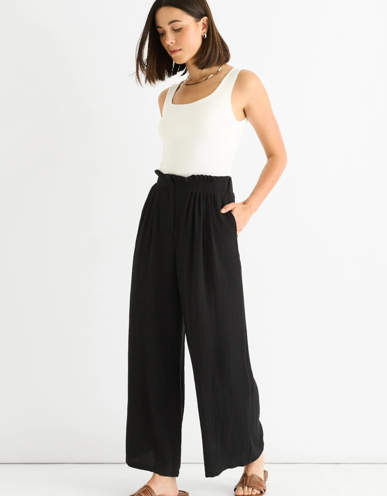 Black Paperbag Waist Wide Leg Trousers
