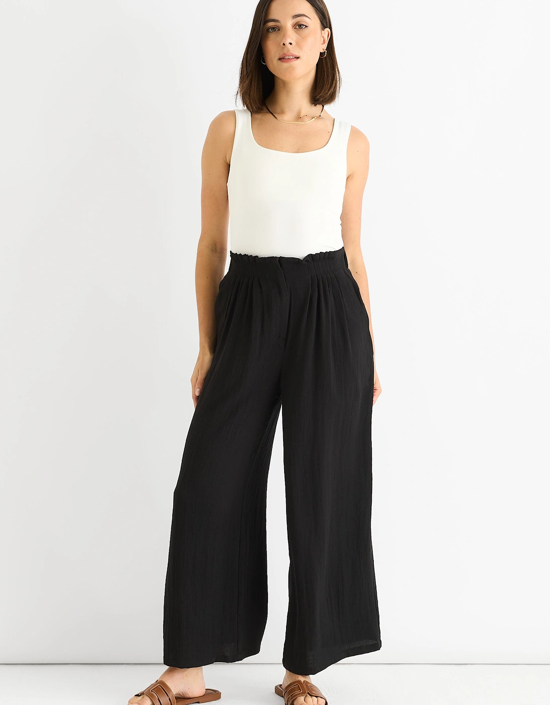 Black Paperbag Waist Wide Leg Trousers, 5 of 4