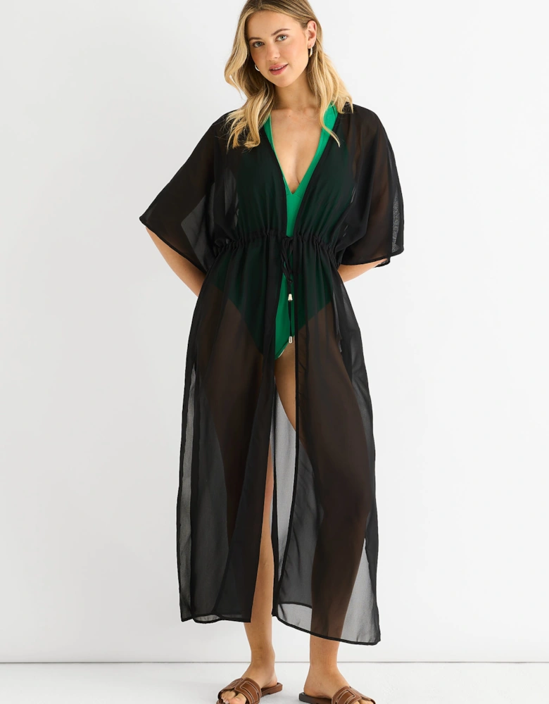 Black Flowy Open Front Beach Cover Kimono