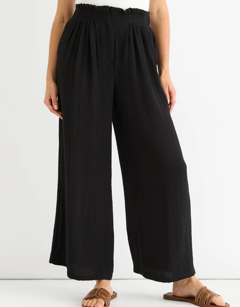 Black Paperbag Waist Wide Leg Trousers