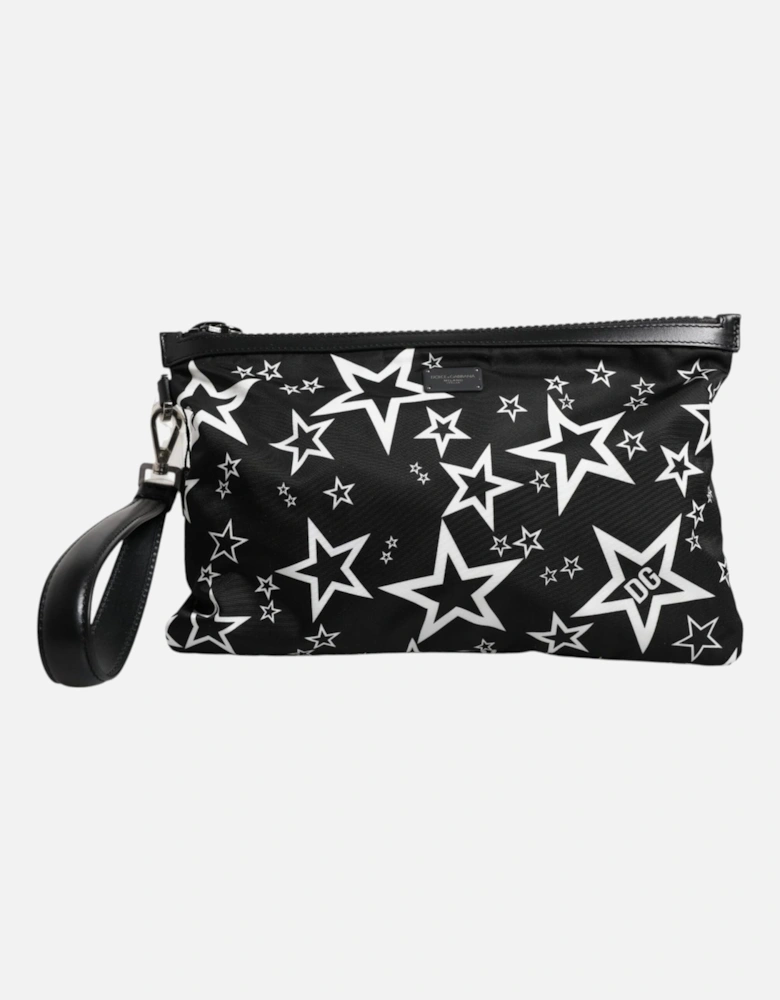 Stars Print Pouch with Silver-Tone Hardware Women - Black And White